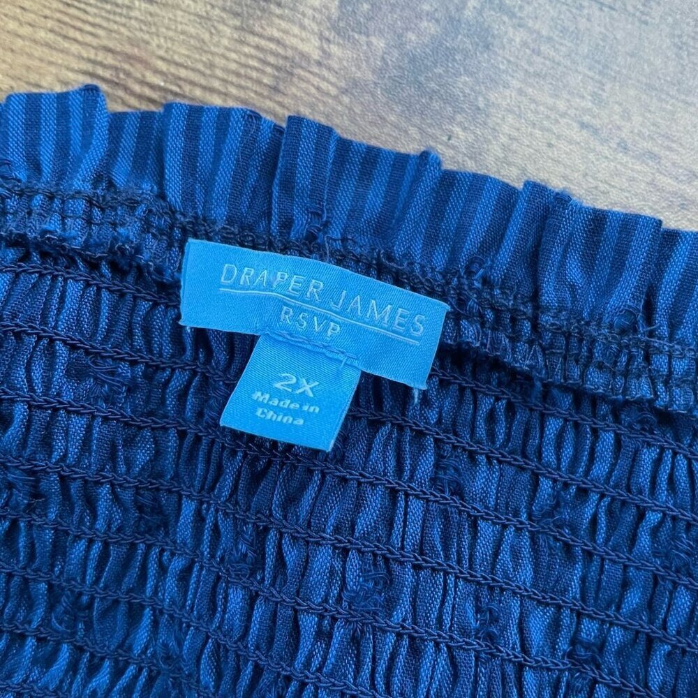 Draper James RSVP Womens Dress Sz 2X Blue Puff Sleeve Smocked Coastal Preppy - Picture 10 of 10